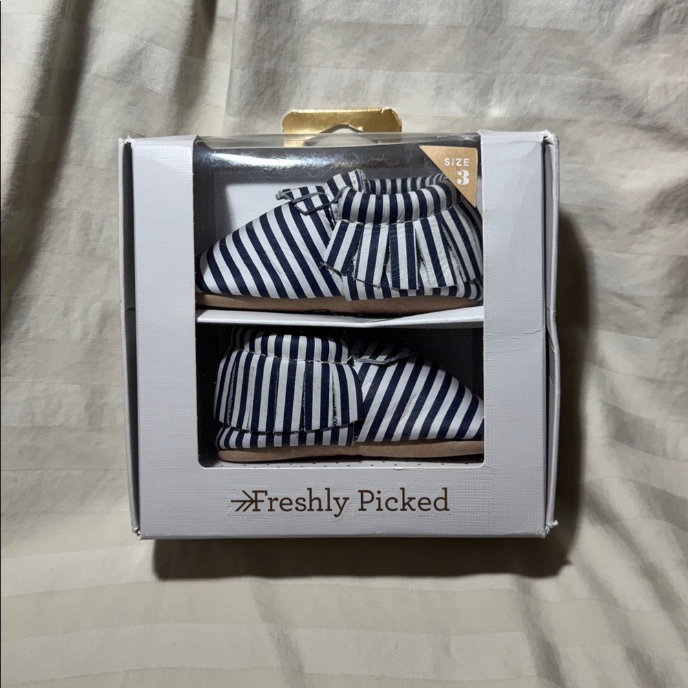 Freshly Picked Navy and White Striped Moccasins